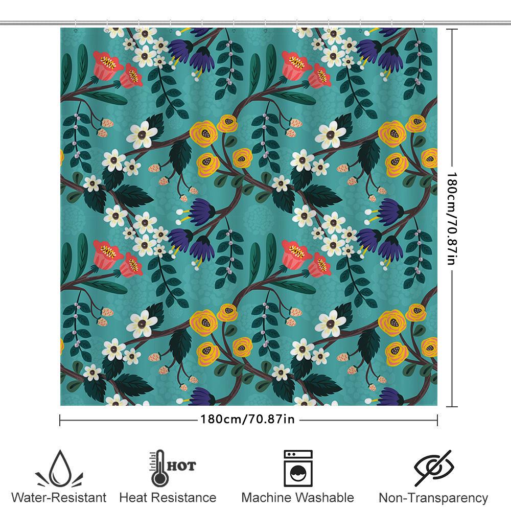 Bright Floral Shower Curtain Waterproof Fabric Bathroom Decor Blue Green Yellow Red White Flower Pattern Bath Rug Cover Size180X