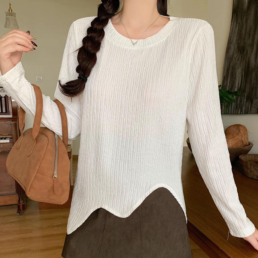 Large Size Raglan Long-sleeved T-shirt Ladies's Autumn and Winter Design Sense Niche Blouse Loose Bottoming Shirt