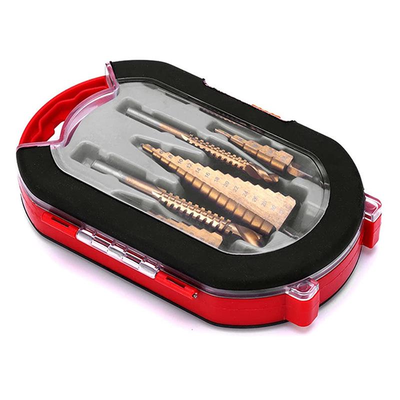 6-Piece High-Speed Steel Pagoda Drill & Step Drill Set with Spiral Groove Bits In Plastic Box