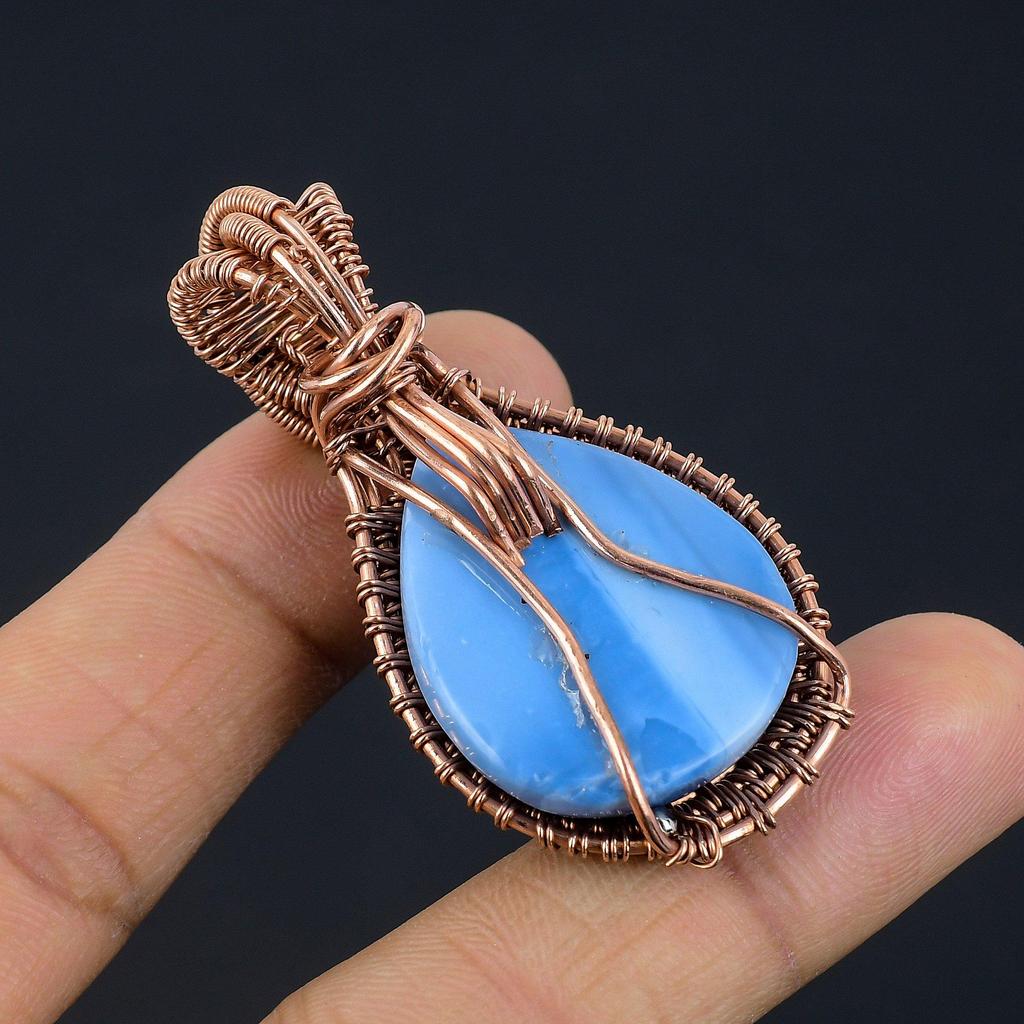 Owyhee Opal Pendant, 999 Copper Wire Wrapped Jewelry, Gemstone Pendant, Gift For Her Handmade Dainty Jewelry