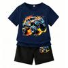 Cartoon Car Print Outdoor Street Kids T-shirt and Shorts Summer Home Casual Outfit Boy and Girl's Sports Set