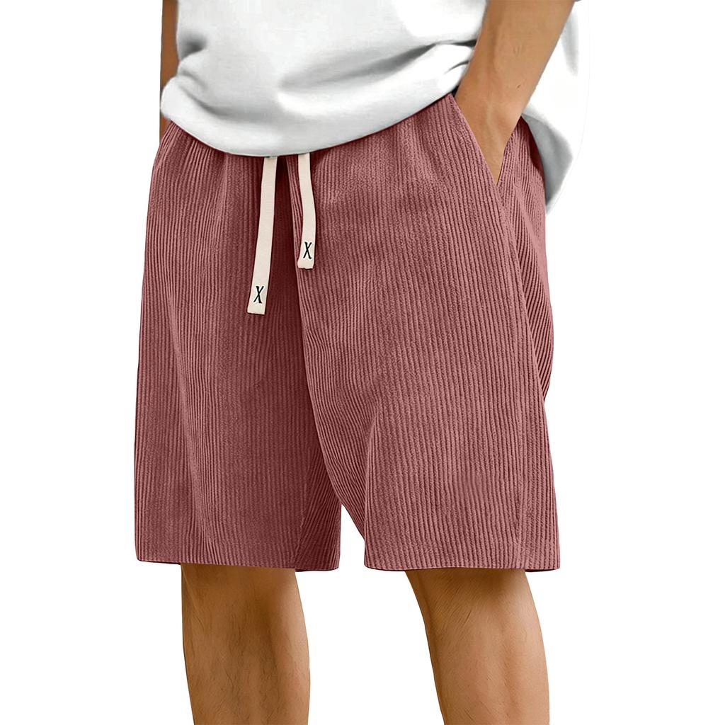 Men's Corduroy Casual Shorts Elastic Waistband Drawstring Outdoor Sports Shorts Lightweight Breathable Fabric Relaxed Fit