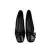 Soft Leather Shallow Mouth Single Shoes New Soft Sole Flat Bottom Square Head Bow Red Women's Shoes Evening Grandma Shoes