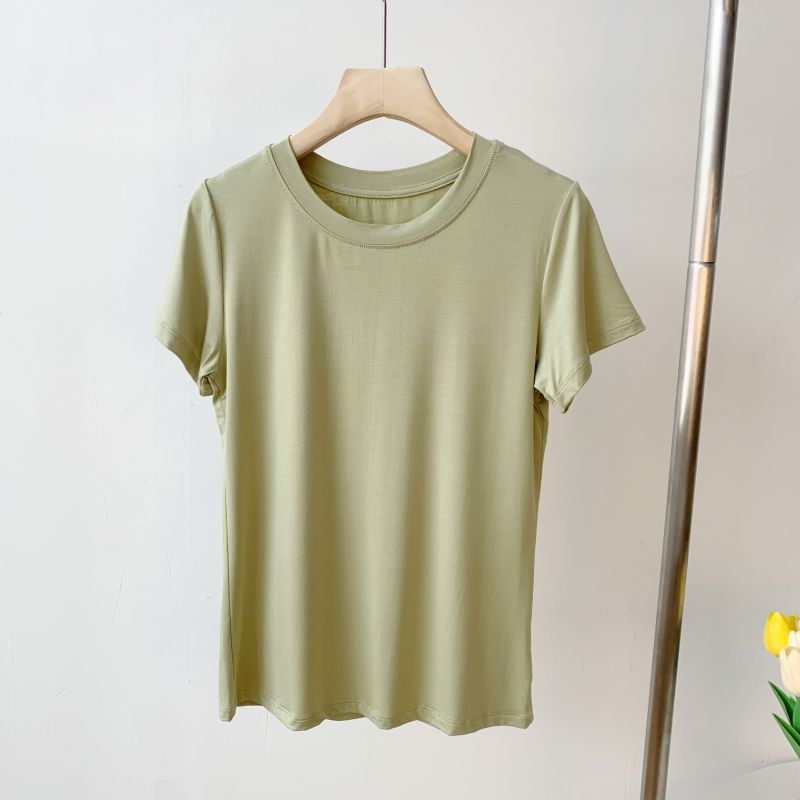 

Modal round Neck Short-Sleeved T-shirt Female Xia Yangqi Versatile Casual Top Thin Inner Match Pure Color Slimming Bottoming Shirt Fruit Green 2XL (65.00 kg-70.00 kg recommended