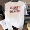 (Asian Size) Graphic Tee Women Merry Christmas Letter 90s New Year Print Casual Fashion Top O-neck Clothing T Shirt Long Sleeve T-shirts
