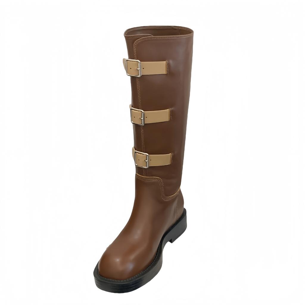 Fashion niche retro platform Martin boots women's autumn belt buckle high knight boots medium boots