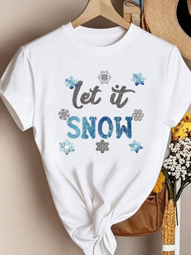 (Asian Size) Style Cute 90s New Year Clothing T Shirt Women Fashion Christmas Festival Tee Top Print Female Woman Short Sleeve Graphic T-shirts