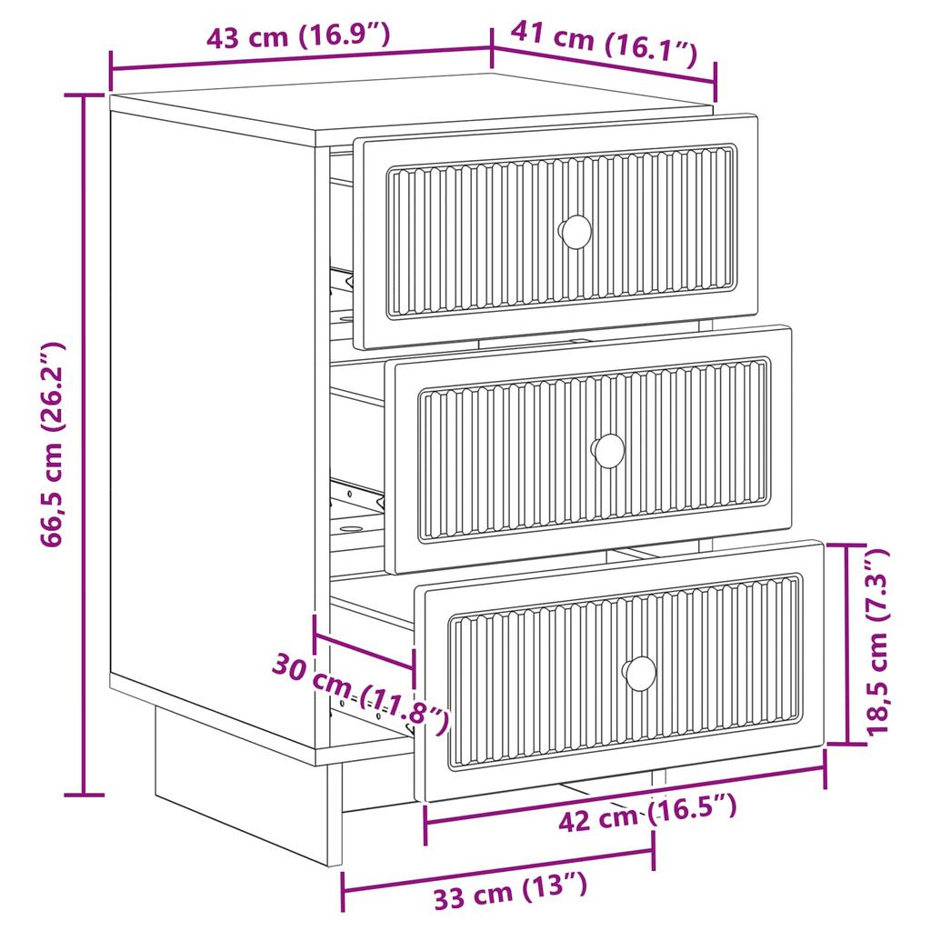 White Nightstand with Drawers 43 x 41 x 66.5 cm Engineered Wood