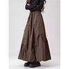 Coffee Brown High Waist Floral Skirt Autumn A Line Flared Pleated Midi Skirt Elegant Fashion Women