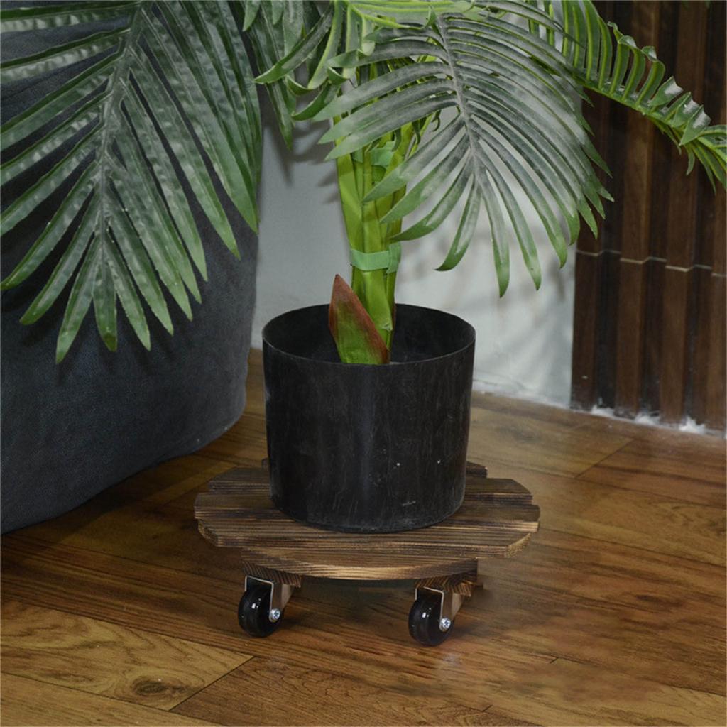 Rolling Wood Planter Potted Plant Stand with Wheels Flower Pots Rack Indoor Outdoor Planter Trolleys Rolling Tray Garden