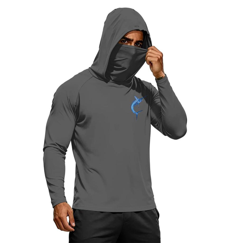 Men's Summer Hawaiian Print Quick Dry Long Sleeve T Shirt Ice Silk UPF50 Plus Sun Protection Hooded Sports Fitness Outdoor Top