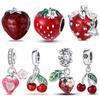 925 Silver Jordgubbs Körsbär Berlockpärlor för 3 mm Armband Halsband DIY Smycken Fina Gåvor Födelsedagspresent