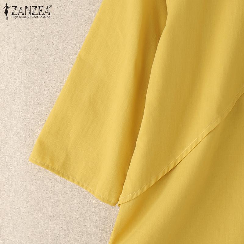 ZANZEA Bluză casual de vară pentru femei, cu gât rotund, culoare uni, mâneci 3/4