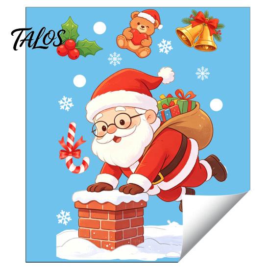 Durable PVC Window Film for Holidays Santa Claus Christmas Static Clings, Glass Stickers with Snowflake Bear Festive Wall Art Party Bell Patterns,