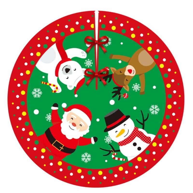 Cartoon Christmas Tree Skirt Ornament 35Inch Christmas Tree Mat Machine Washable for Home Holiday Party Decoration