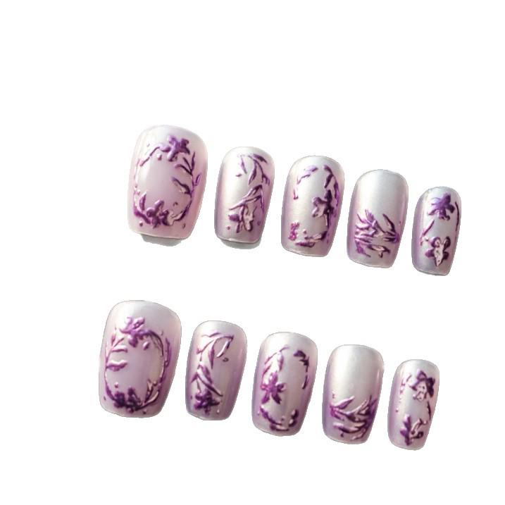 Purple Mist Romantic Enamel Flower Cat Eye Luxury Nail Art Stickers