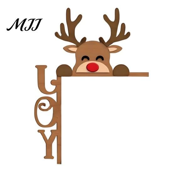 Decorazione Murale Natalizia da Interno, Segno Angolare in Legno per Porta di Natale, Ornamento Festivo a L da Appendere, Regalo per Festa in Casa, Babbo Natale Renna Pan di Zenzero