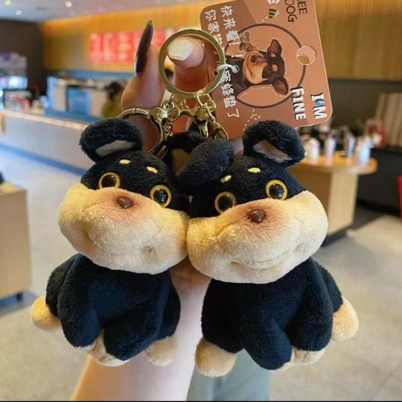 Creative Fun Bee Dog Plush Keychain Bag Charm Doll Couple Best Friend Cartoon Soft Dog Toys Festive Gifts Idea