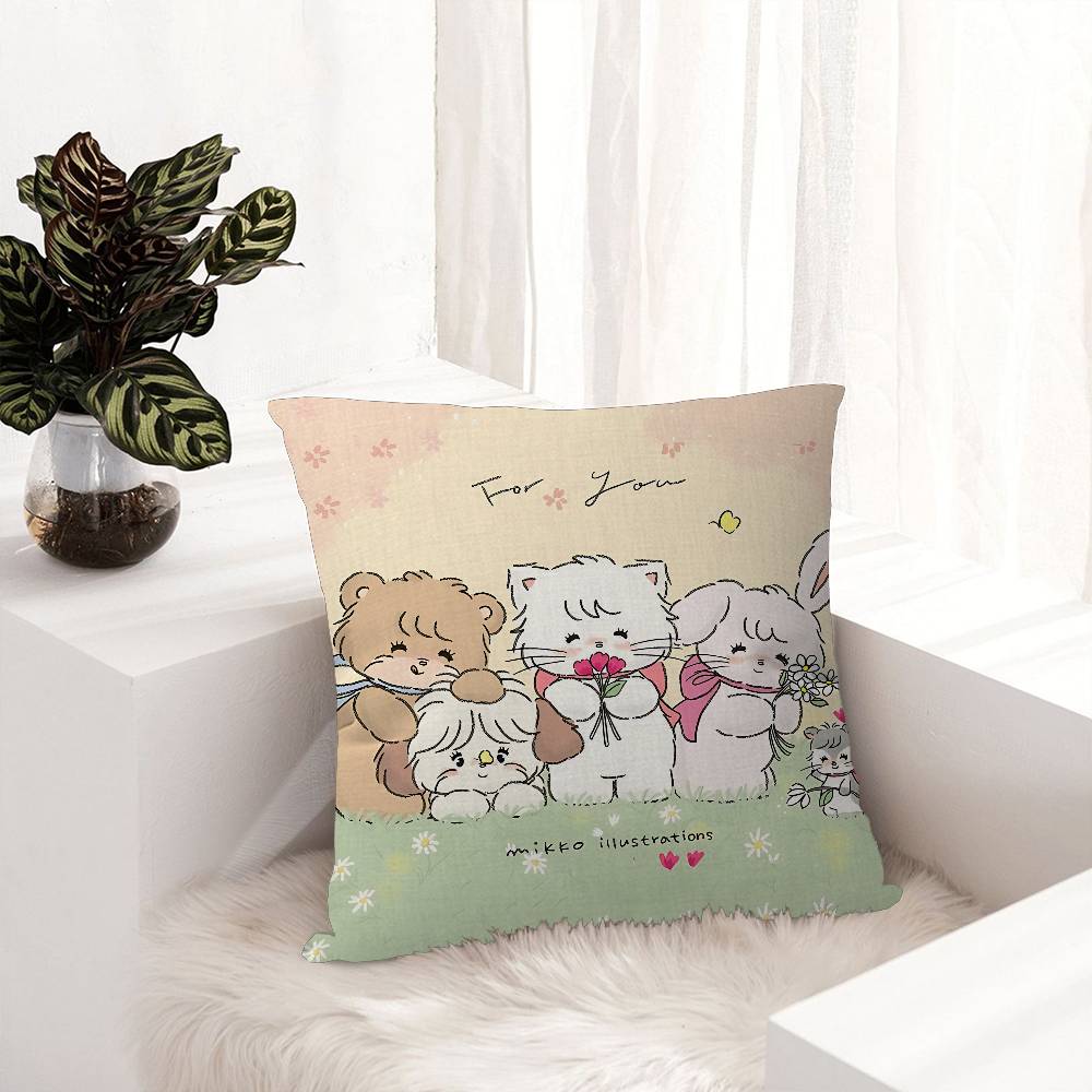 M-Mikko Illustrations Pillow Covers Cartoon Sofa Decorative Home Double-Sided Printing Short Plush Cute Cushion Cover