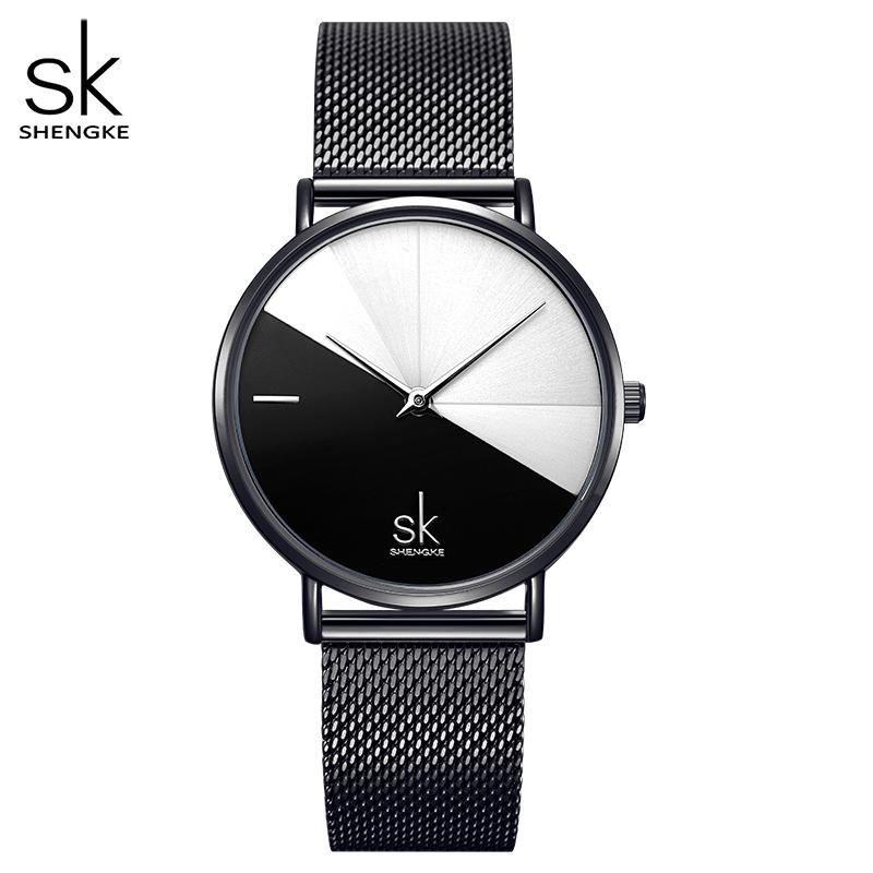 SK Top Luxury Leather Watches Women Creative Fashion Quartz Watches For Reloj Mujer Ladies Wrist Watch SHENGKE Relogio Feminino