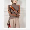 Women's Slimming Striped High Neck Long Sleeve Sweater, Petite Fit, Autumn/Winter 2025 European Style.