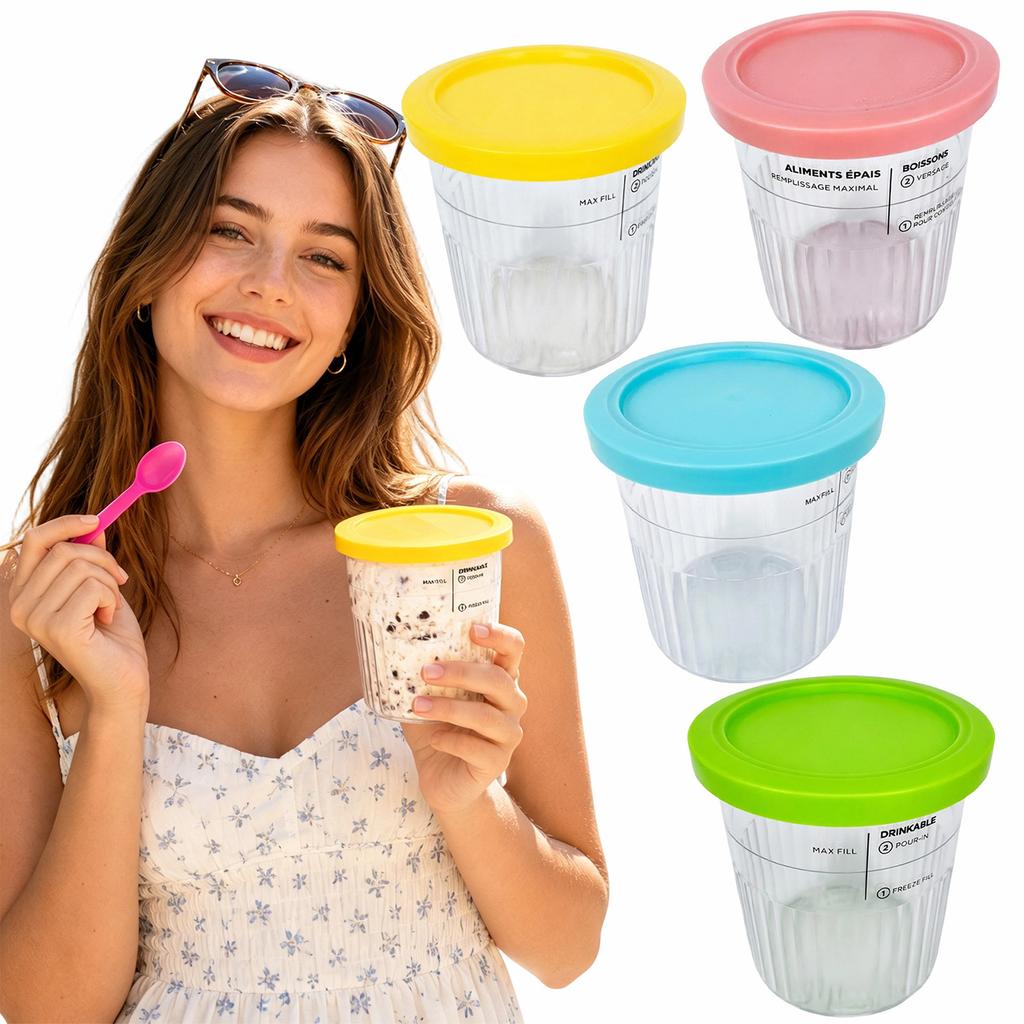 Ripple Texture Ice Cream Storage Cup Compatible with Ninja Creami NC500 NC501 NC700 701-800ml Capacity Food Grade Plastic Container with Lid
