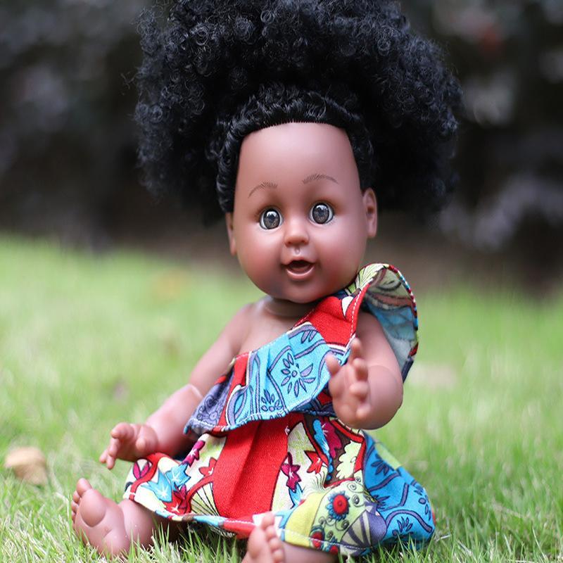 Păpuși cu pistrui negre de 35 cm Păpușă africană din silicon complet Păpuși pentru fete drăguțe Jucărie cu costum Jucării de machiaj pentru fete Cadou