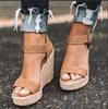 Elegant Summer Hemp Ladies Peep Toe Rope Wedge Sandals With Buckle Ankle Strap