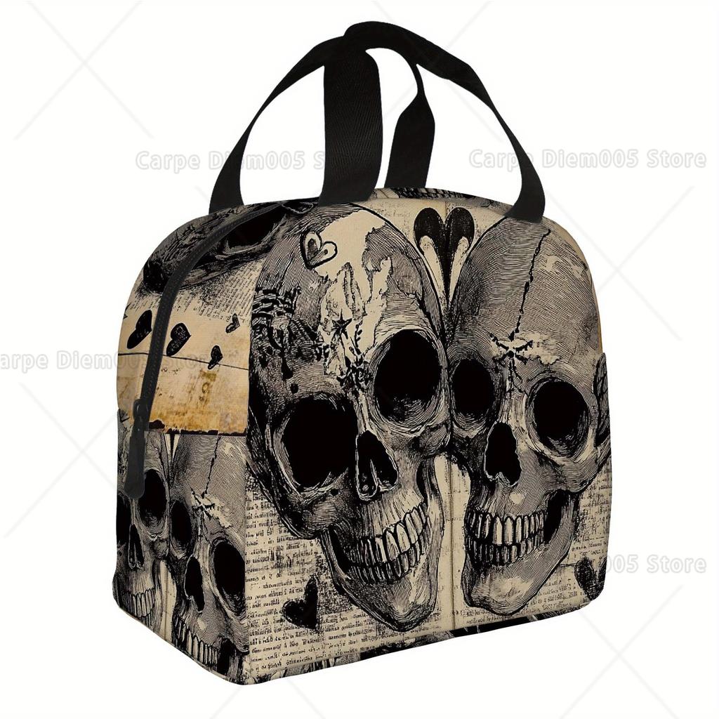 1pc, Vintage Style Skulls In Love. Printed Thermal Bag, Insulated Bag, Not for Food Contact, Suitable for Home, Restaurant