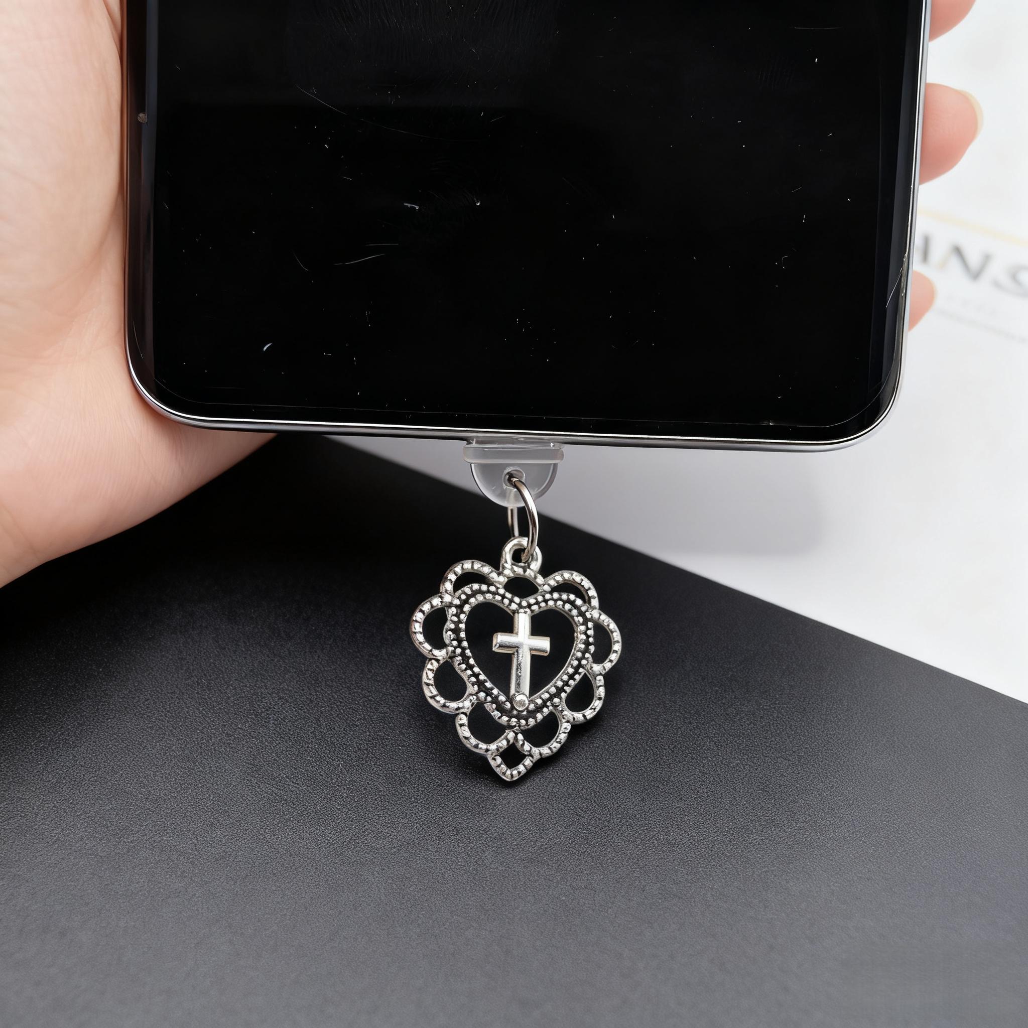 

Love Cross Mobile Phone Dust Plug Pendant, Retro Style Mobile Phone Decoration, Exquisite Mobile Phone Accessories, Small Gifts For iPhone5-14