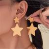 Stainless Steel Star Necklaces Earrings Rings for Women 18k Gold Plated Sweater Chain Long Necklace Earring Ring Jewelry Set