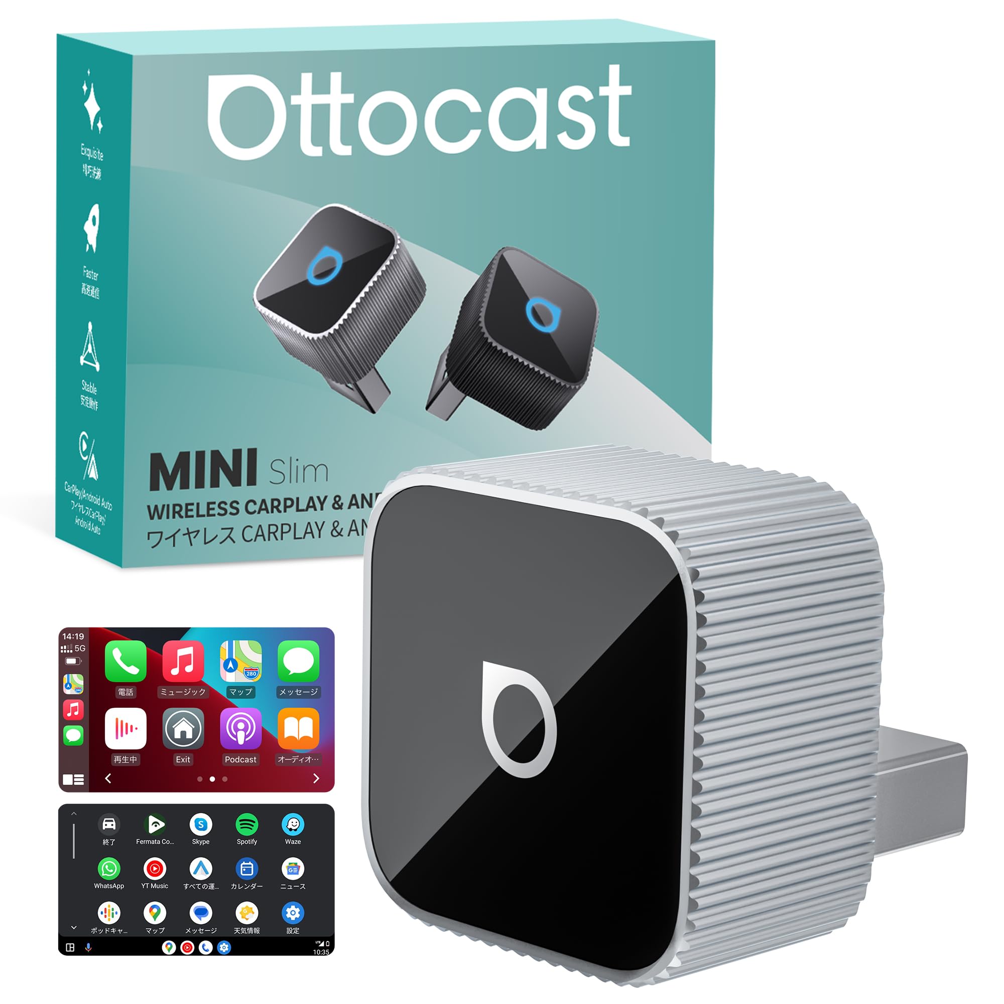 

OTTOCAST MINI Slim, Autocast Mini CarPlay & Android Auto Wireless Adapter, 2025 Newest Model, 20.7 depth x 20.7