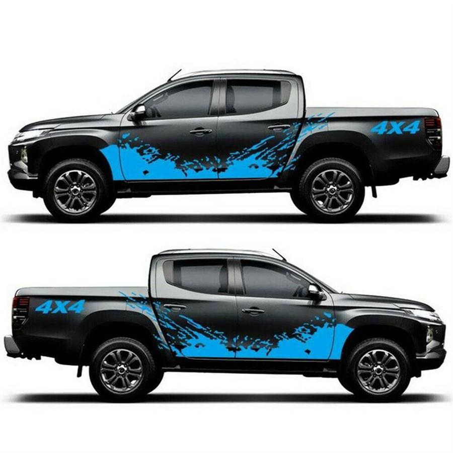 2pcs Blue Car Body Side Vinyl Decal Splash Graphics Sticker Kit For Pickup Truck