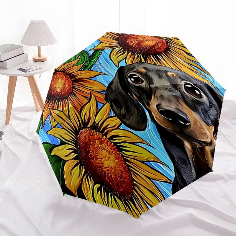 1pc Sunflower Dachshund Automatic Open/Close Umbrella, Portable Folding Umbrella for Travel, Themed Events111