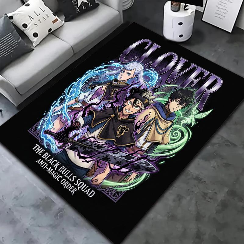 Black Clover Carpet Rug For Living Room Bedroom Home Sofa Decoration Kids Play Nonslip Floor Mat