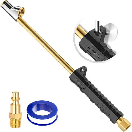 2-Way Connection 13.8" Extended Air Chuck Set, 1/4 in FNPT Straight Foot Dual Head Tire Inflate Chuck with Standard Brass Quick Plug, Tire Air