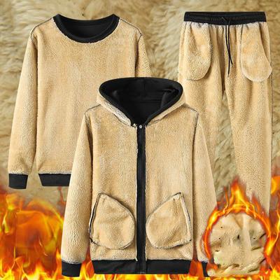 Männer Kapuzen Laufen Sets Hoodies Jacke + Hosen Casual Schweiß Sportswear Jogging Anzüge Winter Dicke Warme Lamm Wolle Trainingsanzug