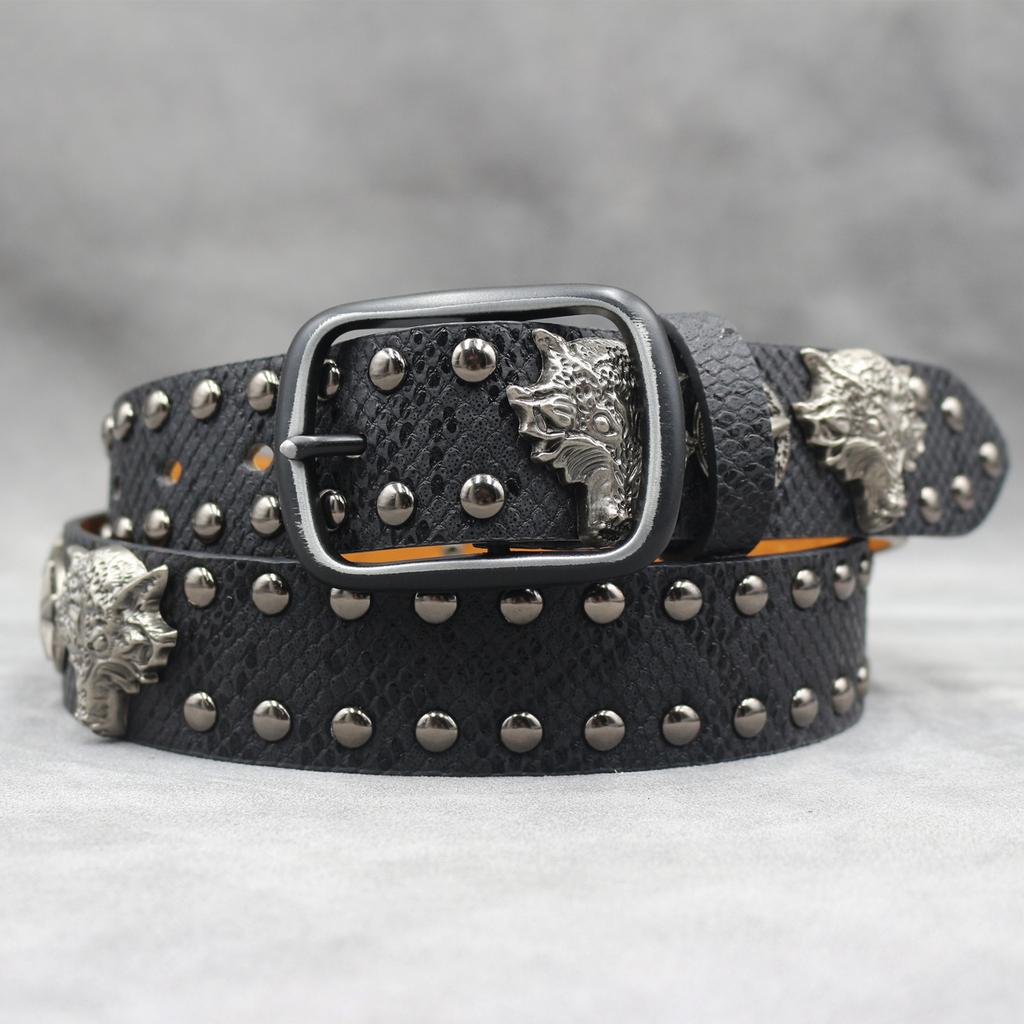 7-color 3D Wolf Head Rivet Belt Punk Men's Belt Women's Snake Pattern Versatile Decorative Belt