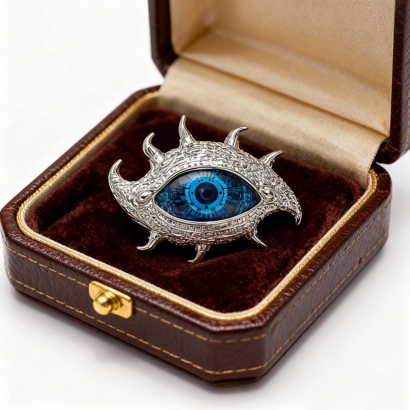 Bo Xin Yun Retro Blue Mechanical Eye Brooch: High-End Creative Flower Design
