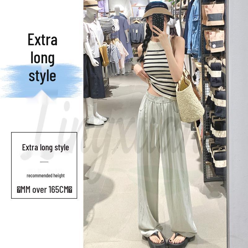 Women's Ice Silk High Waist Tencel Cotton Wide-Leg Pants - Summer Pink, Loose Fit