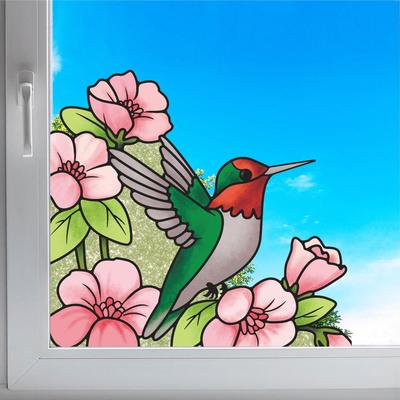 Double-Sided Flower and Bird Window Sticker - Transparent Adhesive Glass Decoration