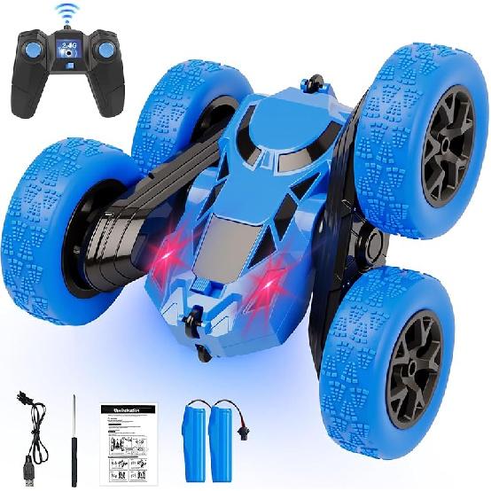 Remote Control Car, RC Cars Toys for Kids Ages 6-12, 2.4GHz RC Stunt Truck with 360° Double-Sided Flips, 4WD Off-Road Racing, Christmas Birthday