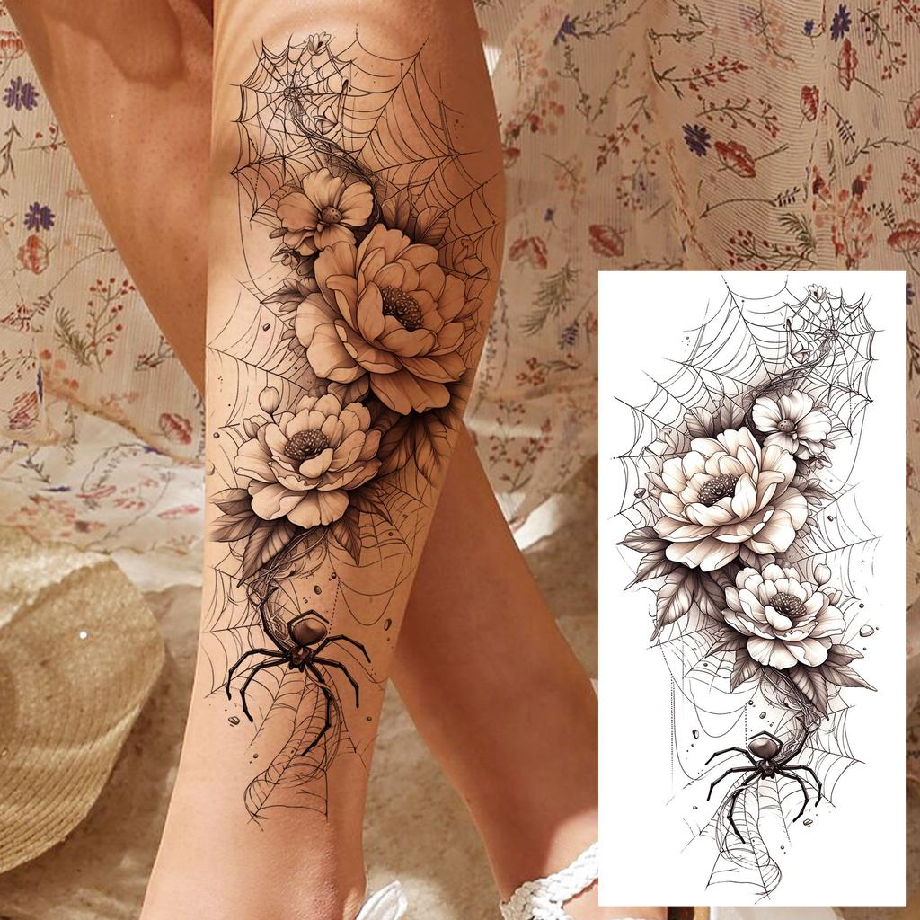 1 Blatt Schick 3D Spinne Löwe Fuchs Blumen Temporäre Tattoos Für Frauen Erwachsene Wasserdicht Langlebig Realistisch Fake Tattoo Aufkleber