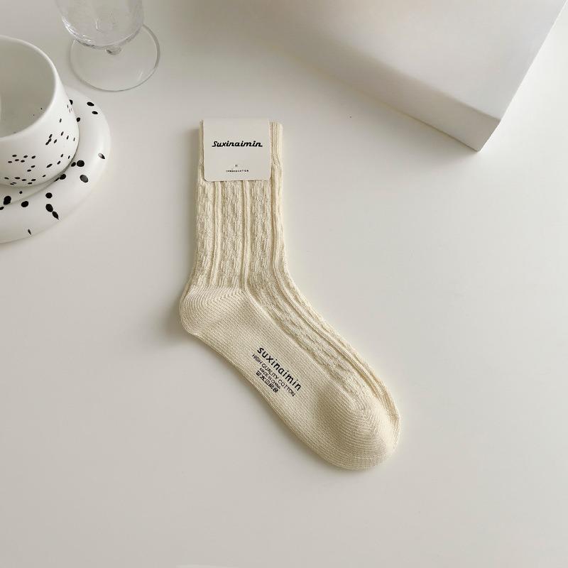5 Pairs of Female Spring and Autumn Cotton Fashion New Drum Pile Socks