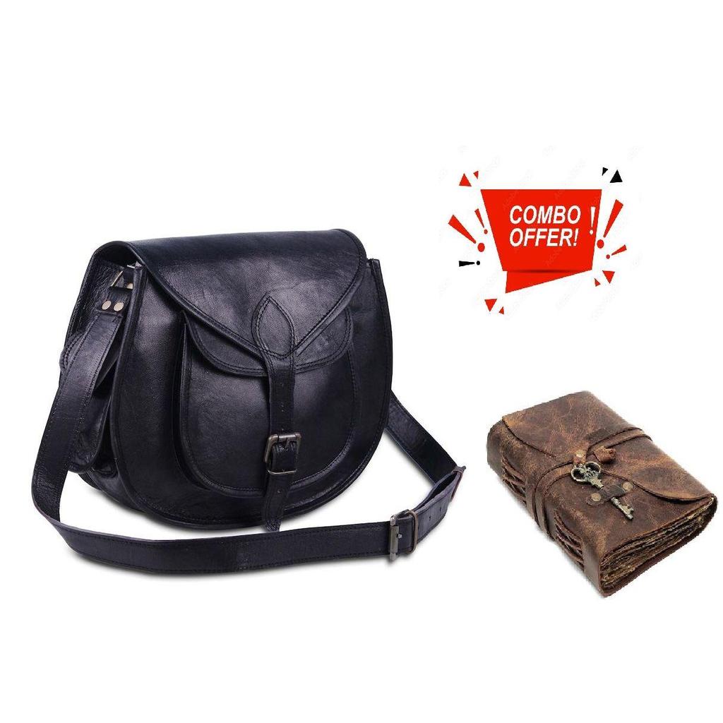 Skinn crossbody bag for kvinner, svart skinn skulderveske, skinn sling bag for kvinner, skinn sling bag. Med Combo Leather Diary