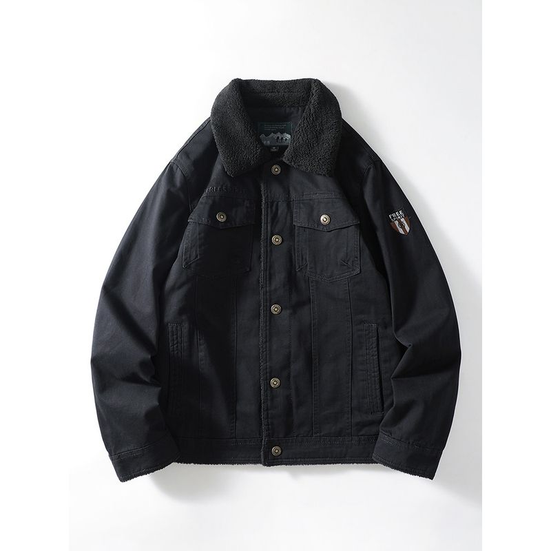 American Retro Workwear Jacket for Men, Winter Pure Cotton Fleece-Lined Thickened Jacket, Cotton Coat, Export Quality Lamb Wool Cotton Clothing