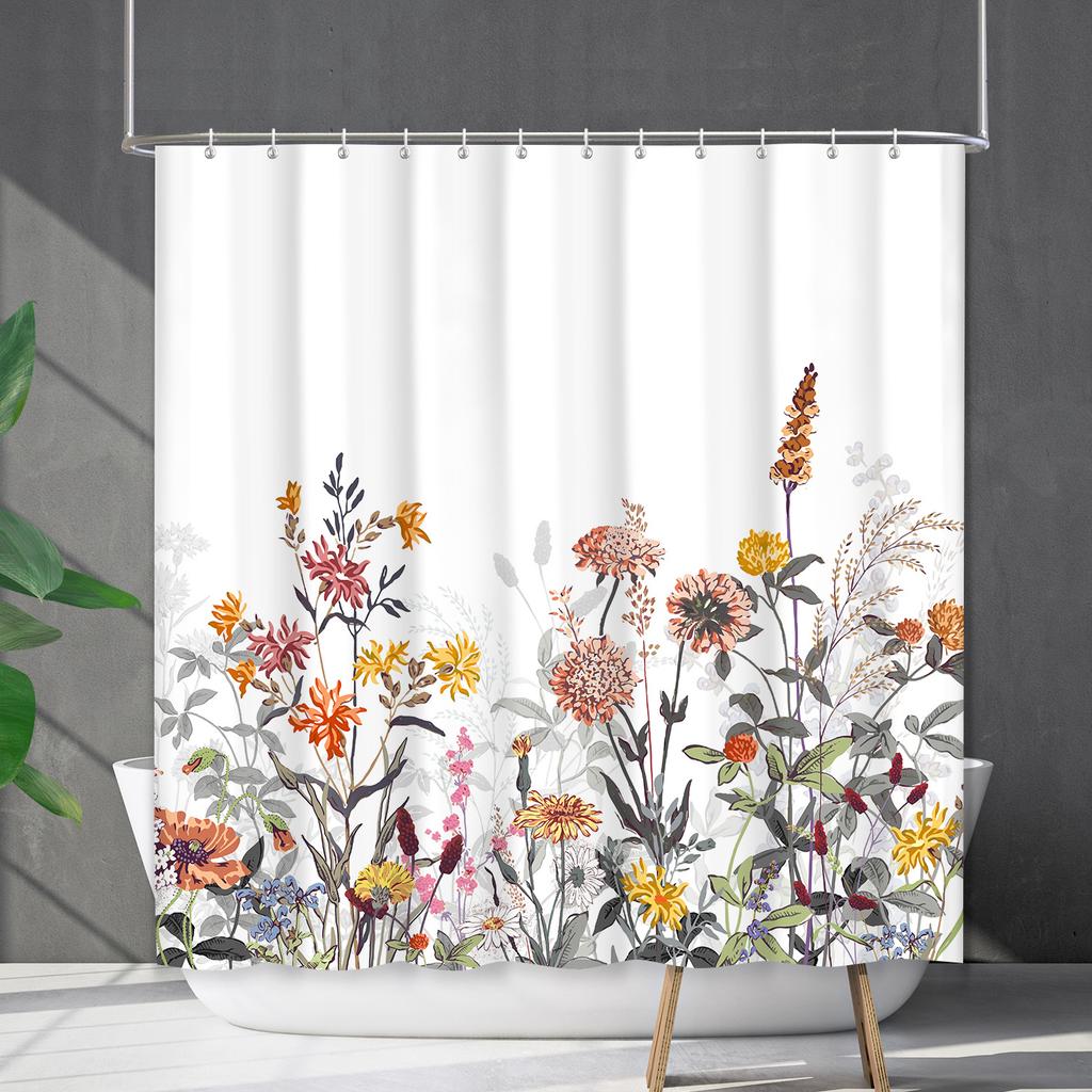 Duschvorhang Wasserdicht Und Schimmelresistent 3D Digitaldruck Pflanze Blume Und Gras Duschvorhang Badezimmer Trennvorhang