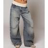 Damen Jeans mit mittlerer Leibhöhe, lockerer Passform, Baggy Jeans, gewaschene Denim-Hose, Vintage Street Style