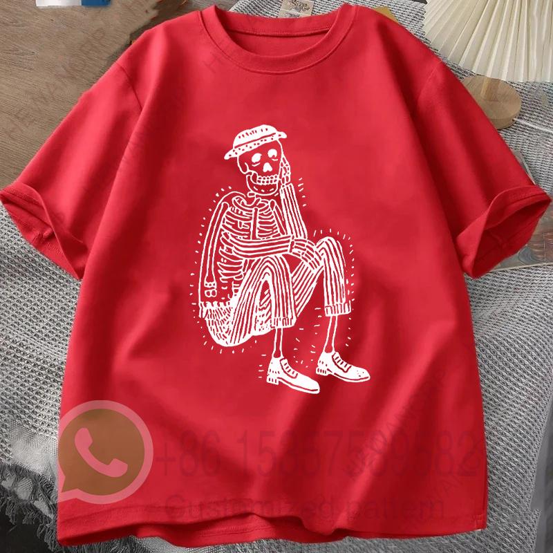 Skeleton Folk Tshirt Summer Tracksuit Mens Round Neck Pullover Shortsleeved Tops Casual Sportswear Harajuku Trendy Streetwear
