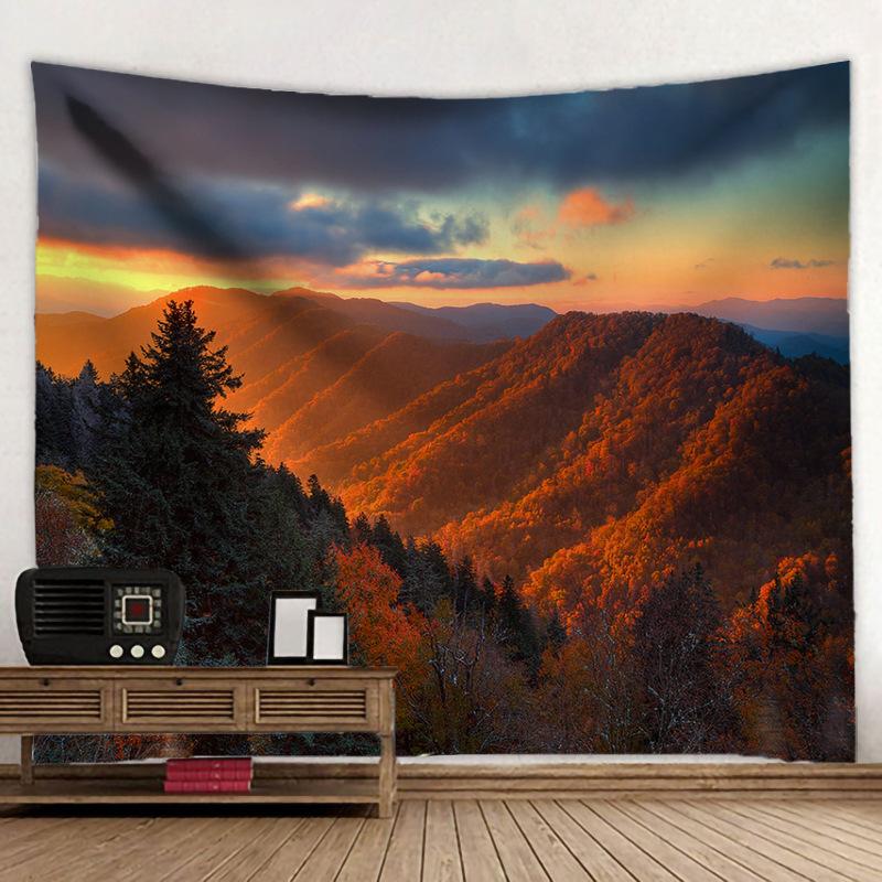 Mountain Peak Sunset Landscape Tapestry 3D Forest Waterfall Landscape Wall Hanging Home Background Cloth Decor Garden Poster